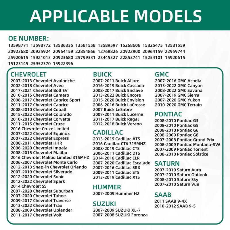 CDWTPS TPMS Sensor, 4Pack 315MHz Tire Pressure Monitor Sensors Compatible with Buick GMC Chevy Cadillac Replace#13581558 13598771,13598772,13586335,20923680 - Image 2
